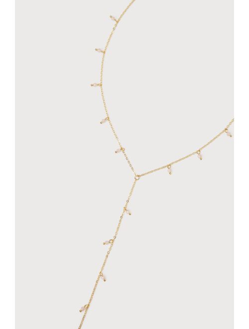 Lulus Delightful Aesthetic Gold and Pink Beaded Lariat Necklace