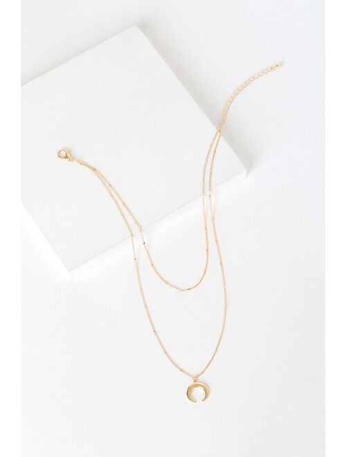 Lulus Hopeful Moments Gold Moon Layered Necklace