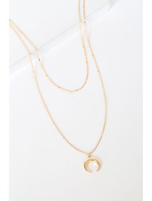 Lulus Hopeful Moments Gold Moon Layered Necklace