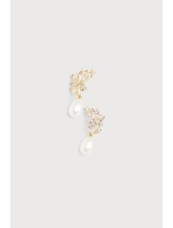 Seeking Elegance Gold Cubic Zirconia Pearl Stud Earrings