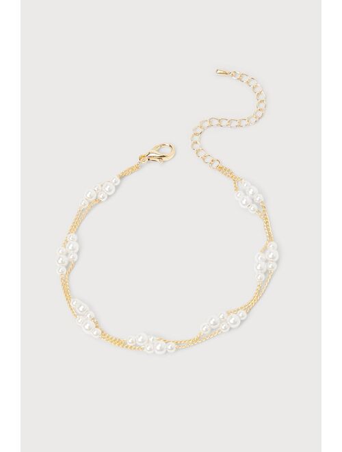 Lulus Such Radiance Gold Pearl Layered Bracelet