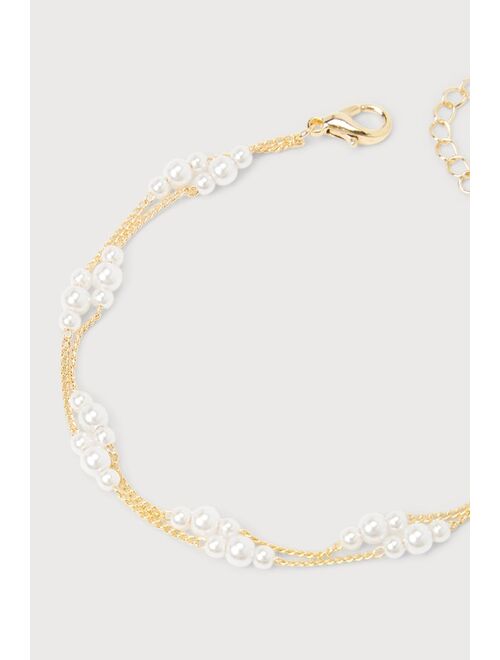 Lulus Such Radiance Gold Pearl Layered Bracelet