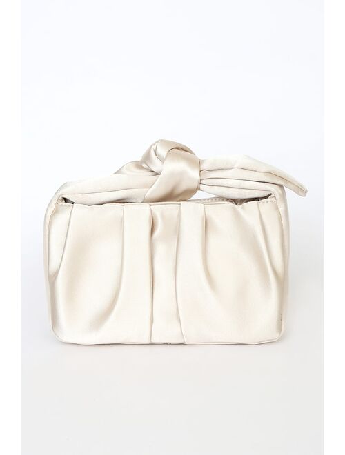 Lulus Essential Style Champagne Satin Knot Handle Clutch Bag
