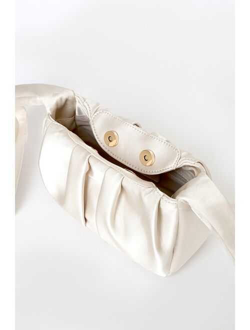 Lulus Essential Style Champagne Satin Knot Handle Clutch Bag
