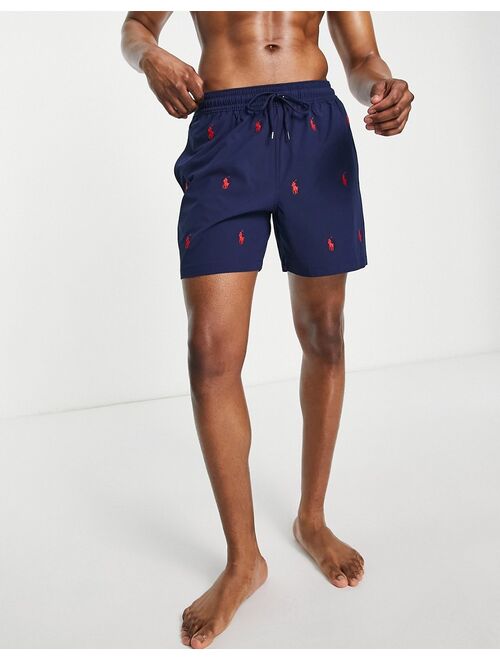 Polo Ralph Lauren Traveler all over icon logo swim shorts in navy