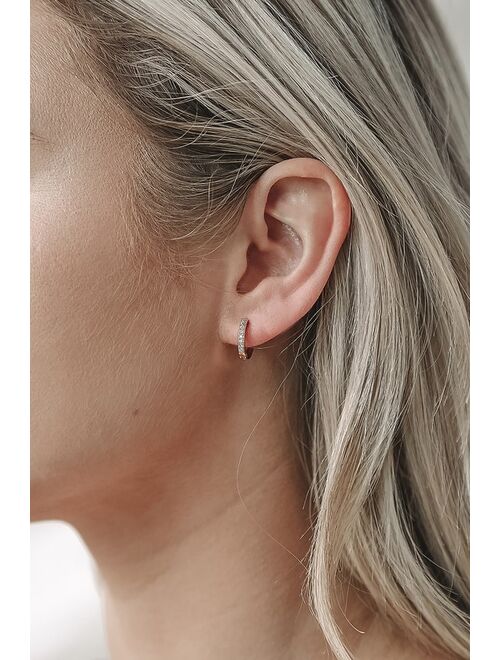 Lulus Little Details Gold Rhinestone Mini Hoop Earrings