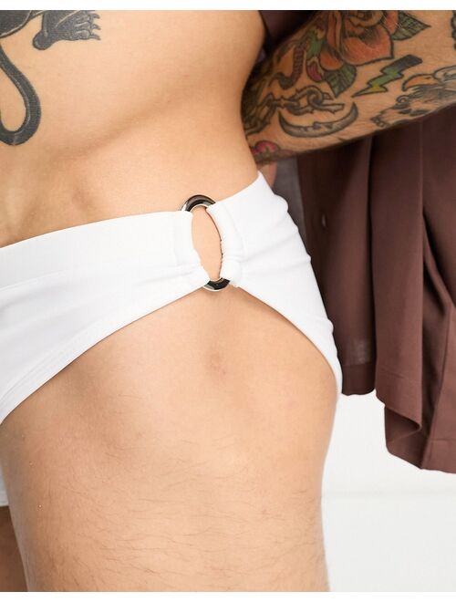 ASOS DESIGN swim trunks with gold hardware in white