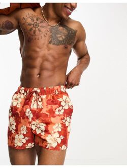 swim shorts in short length in red floral print