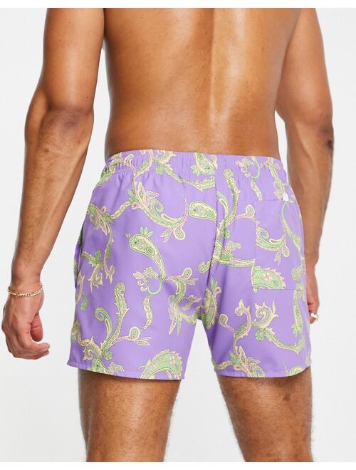 Topman paisley floral swim shorts in lilac