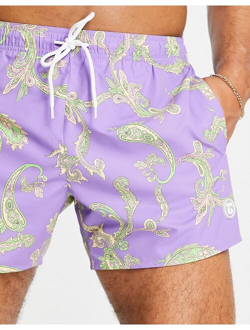 Topman paisley floral swim shorts in lilac