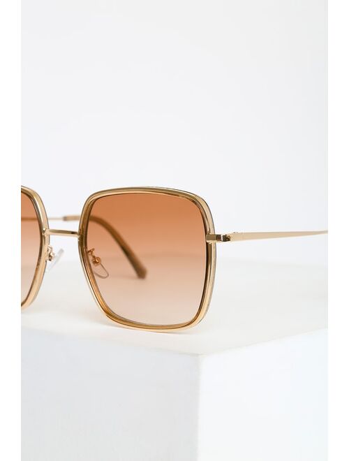 Lulus Lots to Love Gold and Brown Oversized Sunglasses