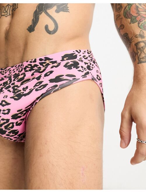 ASOS DESIGN swim trunks in leopard print