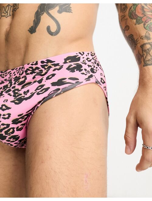 ASOS DESIGN swim trunks in leopard print