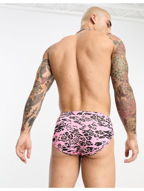 ASOS DESIGN swim trunks in leopard print