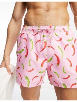 swim shorts in short length in chilli print