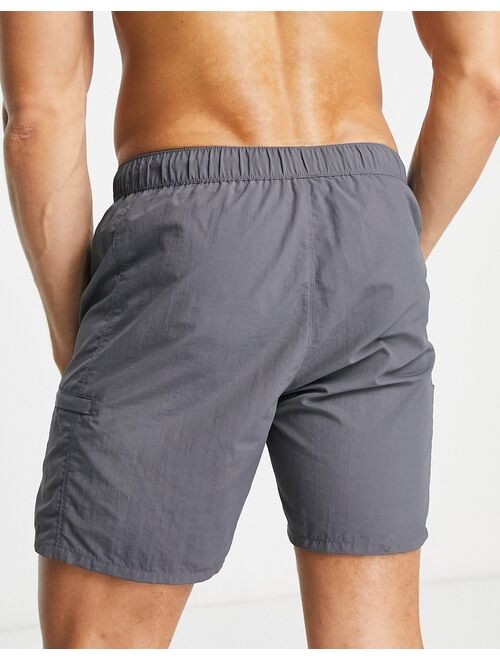 ASOS DESIGN swim shorts in short length with cargo pockets in charcoal
