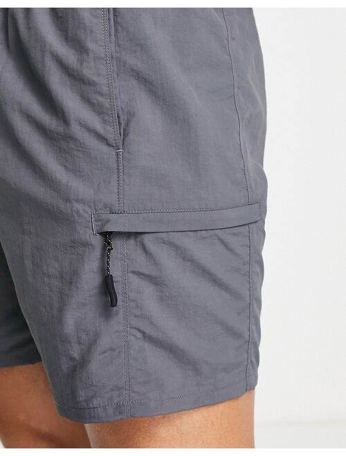 ASOS DESIGN swim shorts in short length with cargo pockets in charcoal