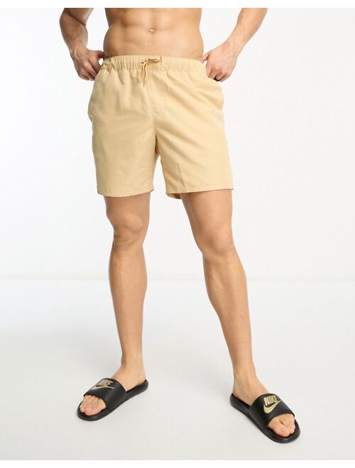 ASOS DESIGN swim shorts in long length in light khaki