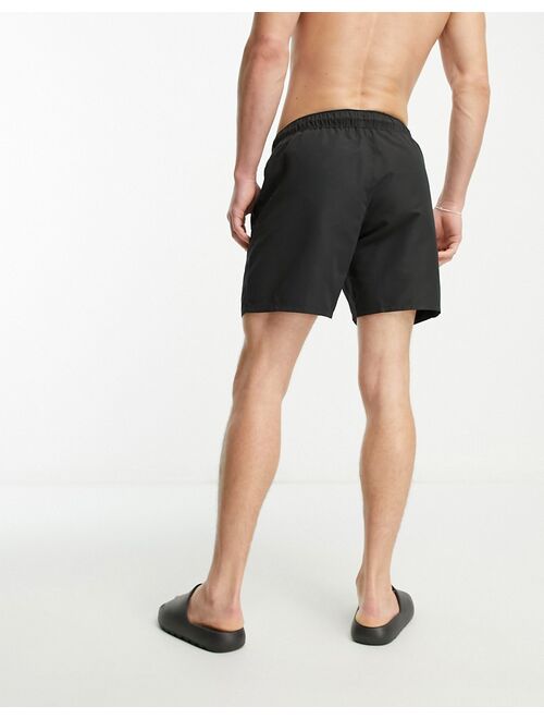 ASOS DESIGN 3 pack swim shorts in mid length in black/white/orange SAVE