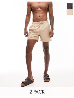 2 pack swim shorts in black and stone