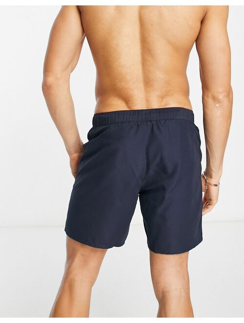 ASOS DESIGN swim shorts in mid length with mesh pockets in navy