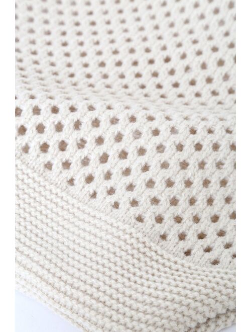 Lulus Vacay Bound Cream Crochet Tote Bag