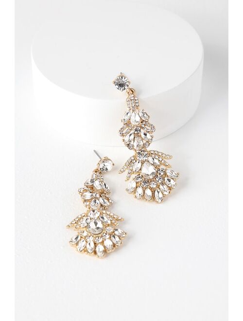 Lulus Special Moment Gold Rhinestone Earrings
