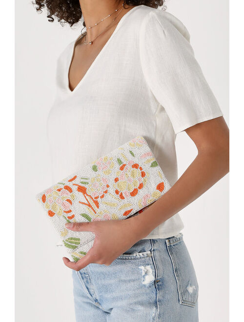 Lulus My Favorite Pick White Floral Beaded Clutch