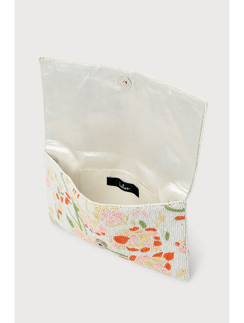 Lulus My Favorite Pick White Floral Beaded Clutch