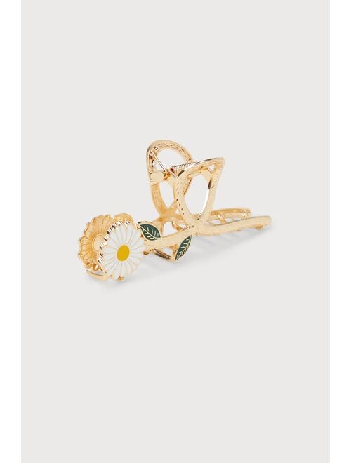 Lulus Flawless Blooms Gold Metal Flower Claw Hair Clip