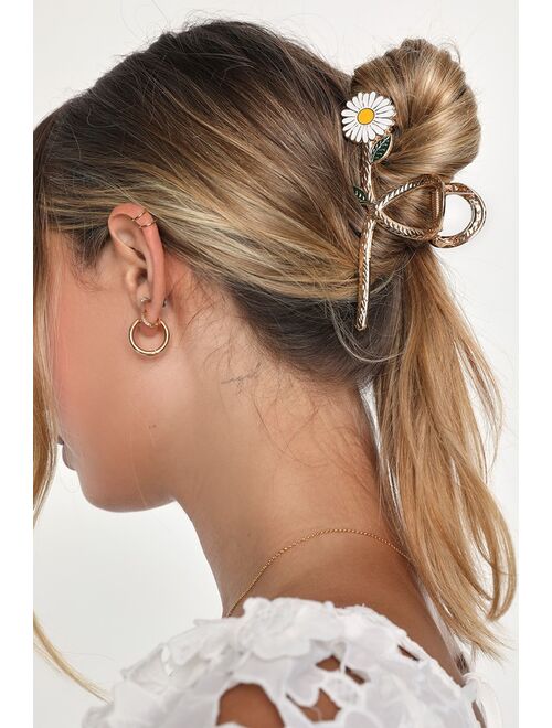 Lulus Flawless Blooms Gold Metal Flower Claw Hair Clip