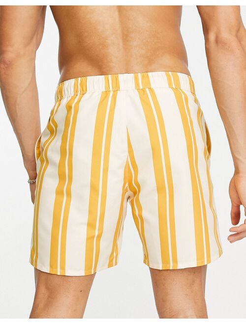 ASOS DESIGN swim shorts in mid length in beige stripe