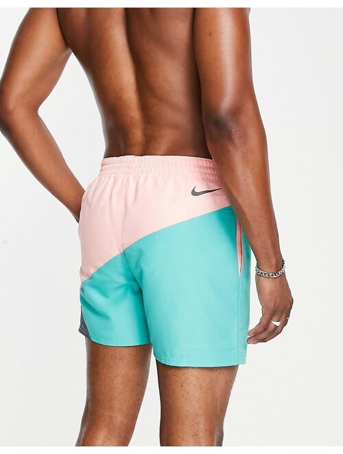 Nike Swimming 5 inch diagonal color block shorts in pink