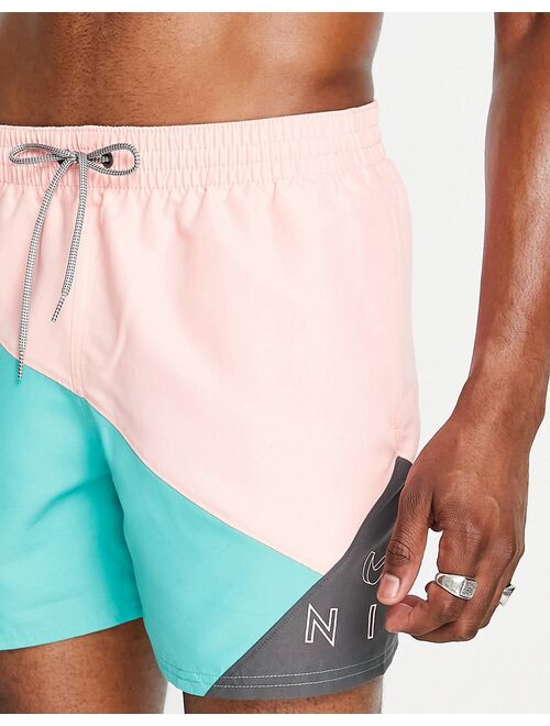 Nike Swimming 5 inch diagonal color block shorts in pink