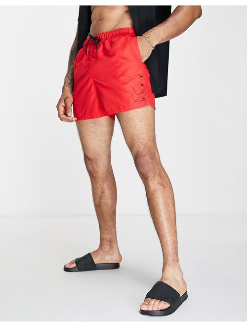 Nike Swimming 5 inch side logo shorts in red