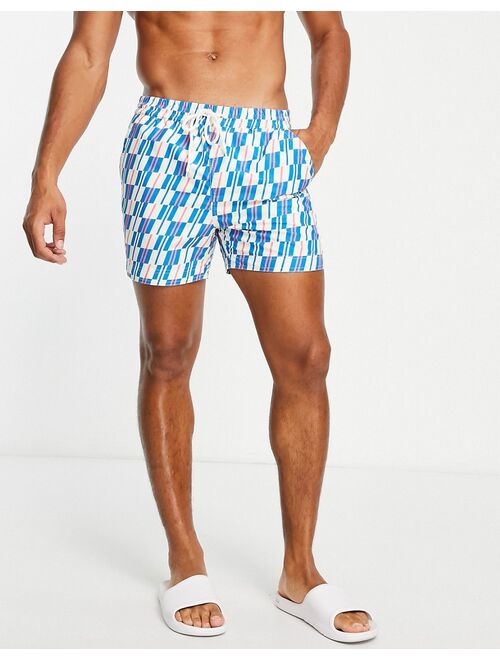 South Beach swim shorts in blue geometric print