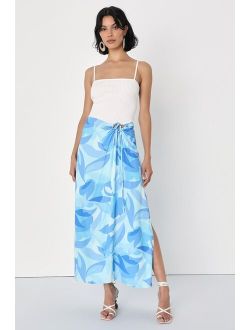Tropical Energy Blue Multi Abstract Print Keyhole Maxi Skirt