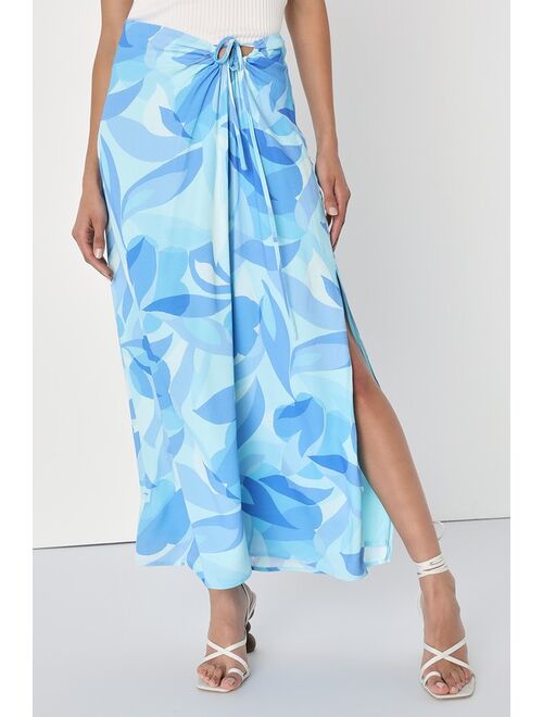 Lulus Tropical Energy Blue Multi Abstract Print Keyhole Maxi Skirt