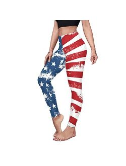 Rcimuue Women's American USA Flag Leggings Stripes Patriotic Yoga High Waisted Soft 4th of July Stretchy Pants