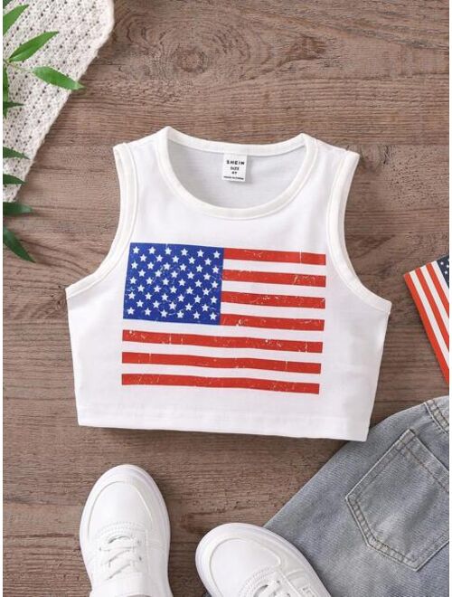 SHEIN Toddler Girls American Flag Print Tank Top