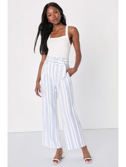 Sailboat Sweetie White and Blue Striped Wide Leg Pants