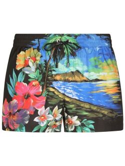 Hawaiian print swim shorts