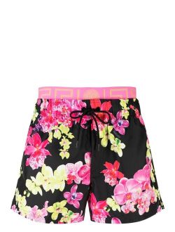floral-print logo-waistband swim shorts