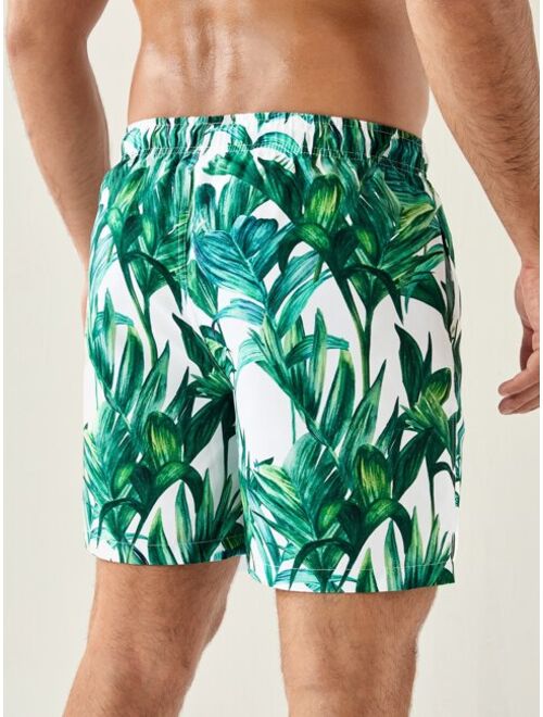 Men Tropical Print Swim Trunks
