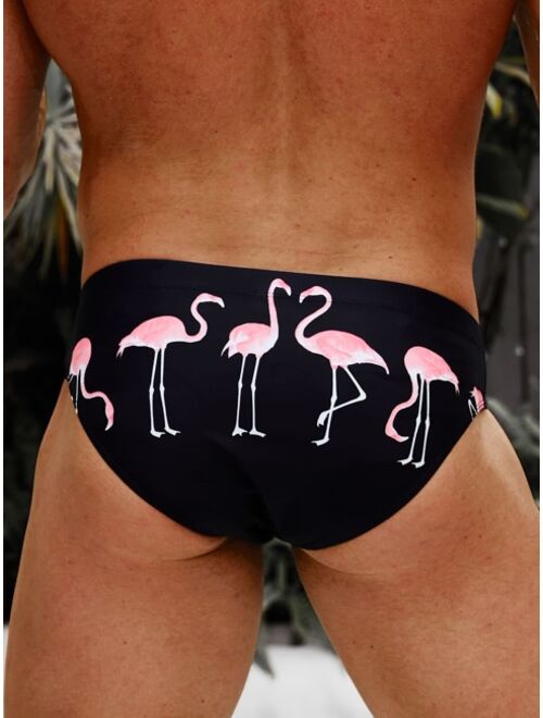 Men Flamingo Print Swim Brief