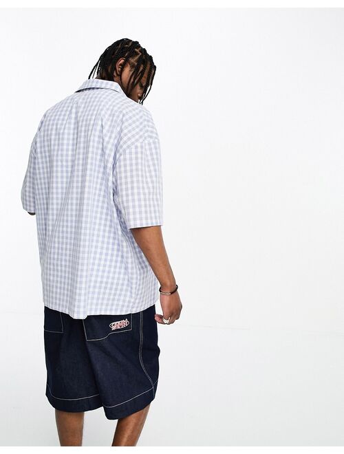 COLLUSION oversized plaid short sleeve shirt in blue