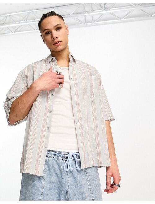 COLLUSION laundered stripe linen-look shirt in neutral