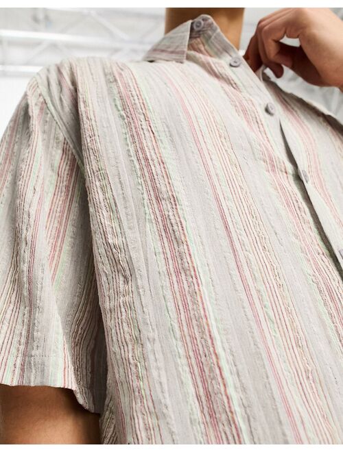COLLUSION laundered stripe linen-look shirt in neutral