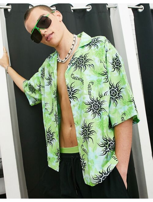 COLLUSION tie dye sun print revere shirt