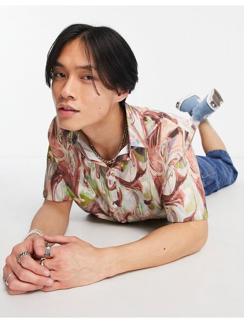 COLLUSION oversized ripstop short sleeve shirt in marble swirl